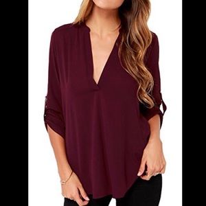 NWT Dearcase V Neck Cuffed Top